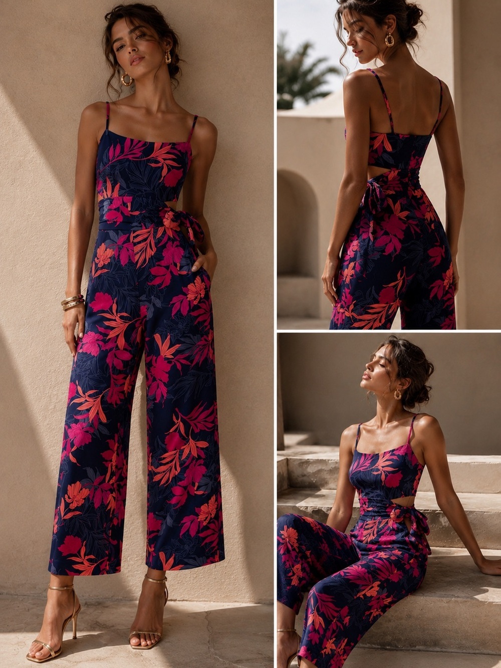 Guess Tropical Floral Wide Leg Jumpsuit XS